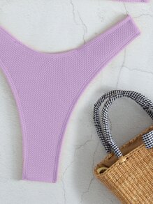 簡約高腰比基尼泳裝，適合夏季海灘 - 紫丁香色 - 查看 4