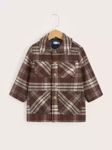 SHEIN Toddler Boys Tartan Print Patch Pocket Overcoat - Multicolor - View 1