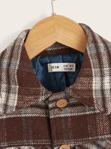 SHEIN Toddler Boys Tartan Print Patch Pocket Overcoat - Multicolor - View 3