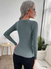 BizChic Jersey tejido de canalé delgado ropa de trabajo - Neblina azul - Ver 2