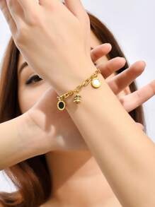 Vòng tay liên kết charm tròn - Vàng - Xem 1