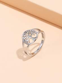 Nhẫn nữ bằng thép không gỉ bóng bẩy, kiểu dáng châu Âu, khắc hình cây sự sống, phù hợp để đeo hàng ngày. - Bạc - Xem 1