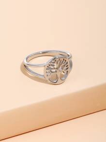 Nhẫn nữ bằng thép không gỉ bóng bẩy, kiểu dáng châu Âu, khắc hình cây sự sống, phù hợp để đeo hàng ngày. - Bạc - Xem 2