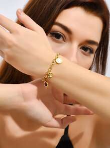 Vòng tay liên kết charm tròn - Vàng - Xem 3