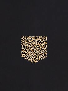 INAWLY Leopard Print Round Neck Tee - Black - View 4