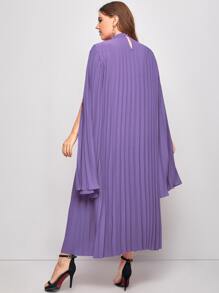 Modelyn Plus Pleated Solid Cape Dress - Violet Purple - View 2