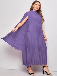 Modelyn Plus Pleated Solid Cape Dress - Violet Purple - View 4