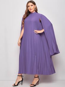 Modelyn Plus Pleated Solid Cape Dress - Violet Purple - View 5