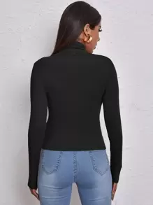 EURMUSE High Neck Form Fitted Tee - Black - View 2