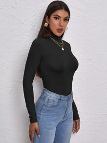 EURMUSE High Neck Form Fitted Tee - Black - View 3