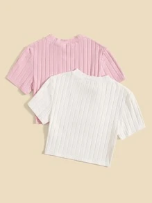 SHEIN Teen Girls 2 Packs Heart Embroidery Cut Out Top - Multicolor - View 2