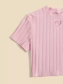 SHEIN Teen Girls 2 Packs Heart Embroidery Cut Out Top - Multicolor - View 3