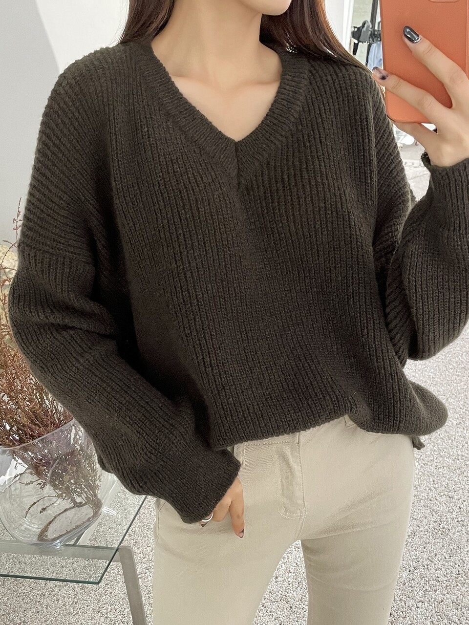 V Neck Drop Shoulder Oversized Sweater