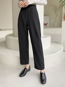 DAZY Quần công sở thường ngày xếp ly túi cho nữ màu trơn, quần dài ống đứng thanh lịch cuối thu, túi, khóa kéo cạp cao màu đen vừa vặn cho nữ, trang phục chuyên nghiệp/kinh doanh/đồ bảo hộ lao động, quần váy cho nữ - màu đen - Xem 3