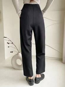 DAZY Quần công sở thường ngày xếp ly túi cho nữ màu trơn, quần dài ống đứng thanh lịch cuối thu, túi, khóa kéo cạp cao màu đen vừa vặn cho nữ, trang phục chuyên nghiệp/kinh doanh/đồ bảo hộ lao động, quần váy cho nữ - màu đen - Xem 8