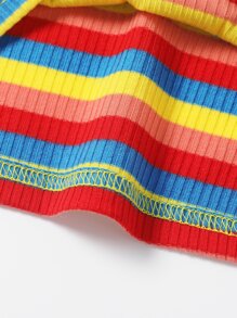 SHEIN 小女童彩色條紋T恤洋裝 - 彩色 - 查看 3