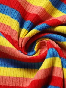 SHEIN 小女童彩色條紋T恤洋裝 - 彩色 - 查看 4