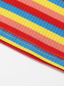 SHEIN 小女童彩色條紋T恤洋裝 - 彩色 - 查看 5