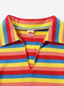 SHEIN 小女童彩色條紋T恤洋裝 - 彩色 - 查看 6