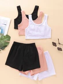 SHEIN 少女3入組實色背心和3入組短褲 - 彩色 - 查看 1