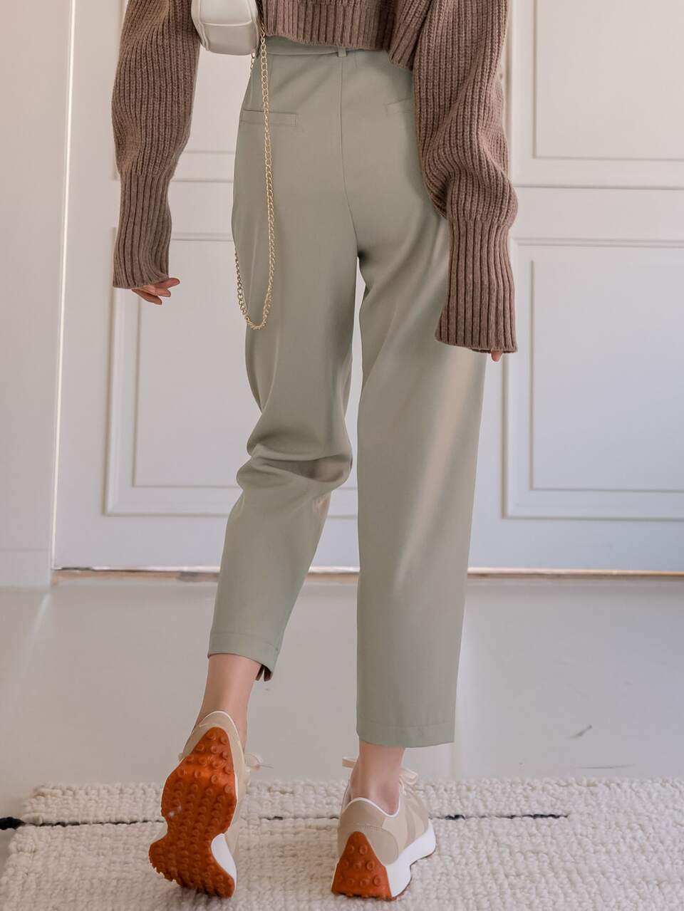 High Waist Slant Pockets Slit Hem Tailored Pants