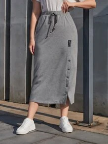 Mulvari Plus Patch Detail Press Button Front Skirt - Grey - View 1