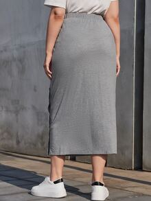 Mulvari Plus Patch Detail Press Button Front Skirt - Grey - View 2