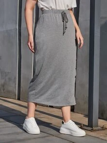 Mulvari Plus Patch Detail Press Button Front Skirt - Grey - View 5