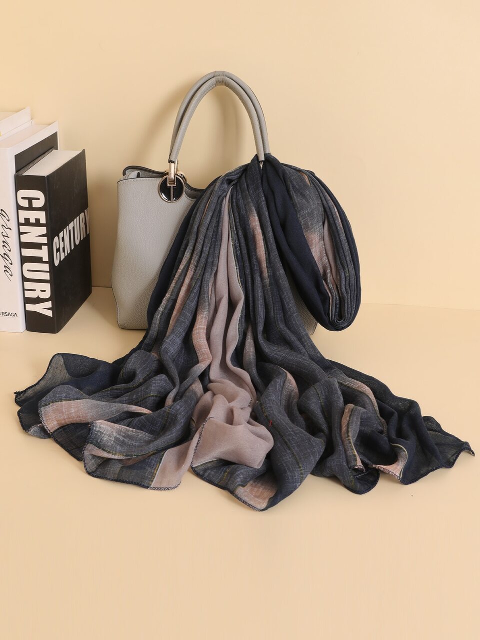 1pc Minimalist Scarf, Fashion Ombre Multi-Color Headscarf, Polyester Geometric Versatile Shawl For Autumn/Winter