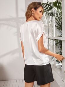 SHEIN Privé Áo sơ mi nữ màu trơn Thanh lịch - trắng - Xem 2