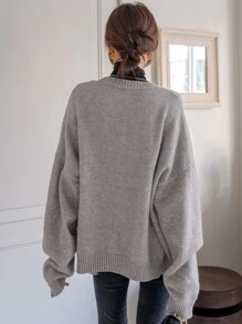 DAZY Jersey de hombros caídos con doble bolsillo con botón delantero - Gris - Ver 2