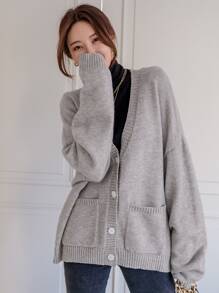 DAZY Jersey de hombros caídos con doble bolsillo con botón delantero - Gris - Ver 3