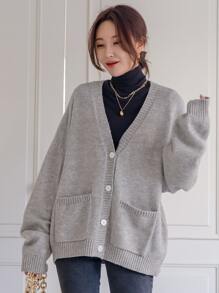 DAZY Jersey de hombros caídos con doble bolsillo con botón delantero - Gris - Ver 4