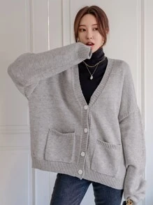 DAZY Jersey de hombros caídos con doble bolsillo con botón delantero - Gris - Ver 5