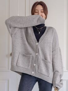 DAZY Jersey de hombros caídos con doble bolsillo con botón delantero - Gris - Ver 7