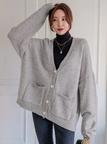 DAZY Jersey de hombros caídos con doble bolsillo con botón delantero - Gris - Ver 8