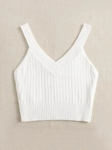 SHEIN Unity 素色條紋針織上衣 - 白色 - 查看 2