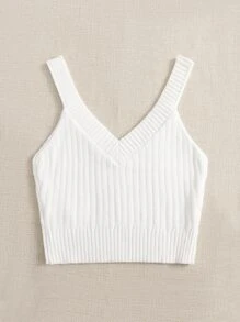 SHEIN Unity 素色條紋針織上衣 - 白色 - 查看 4