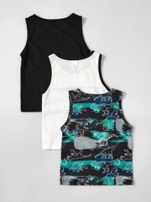 SHEIN 男孩3入組信封和恐龍印花貼袋背心 - 彩色 - 查看 2