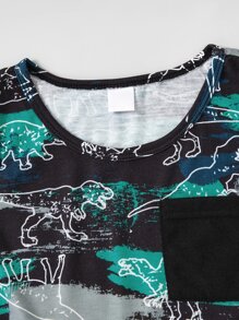 SHEIN 男孩3入組信封和恐龍印花貼袋背心 - 彩色 - 查看 4