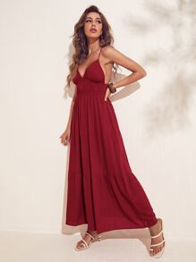SHEIN VCAY Vestido de tirantes con tira cruzada de espalda abierta bajo con fruncido - Burdeos - Ver 4