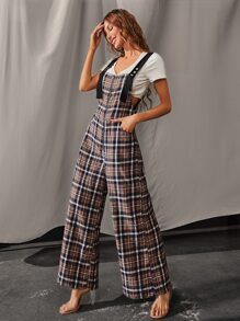 Mameluco de pierna ancha con estampado de tartán con cremallera delantera - Multicolor - Ver 1