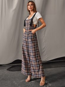 Mameluco de pierna ancha con estampado de tartán con cremallera delantera - Multicolor - Ver 4