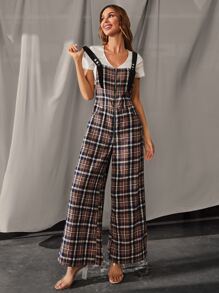 Mameluco de pierna ancha con estampado de tartán con cremallera delantera - Multicolor - Ver 5