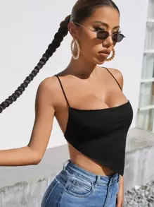 SHEIN BAE 十字交叉後背繫帶手帕下擺吊帶上衣 - 黑色 - 查看 3