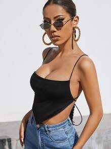 SHEIN BAE 十字交叉後背繫帶手帕下擺吊帶上衣 - 黑色 - 查看 4