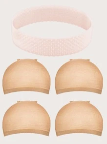 1pc Non-slip Wig Headband & 4pcs Wig Cap - Pink - View 1