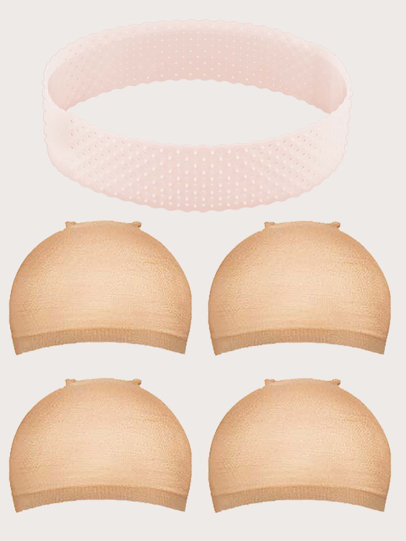 1pc Non-slip Wig Headband & 4pcs Wig Cap - Pink - View 1