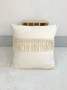 Tassel Trim Cushion Cover không có chất làm đầy - Màu be - Xem 1