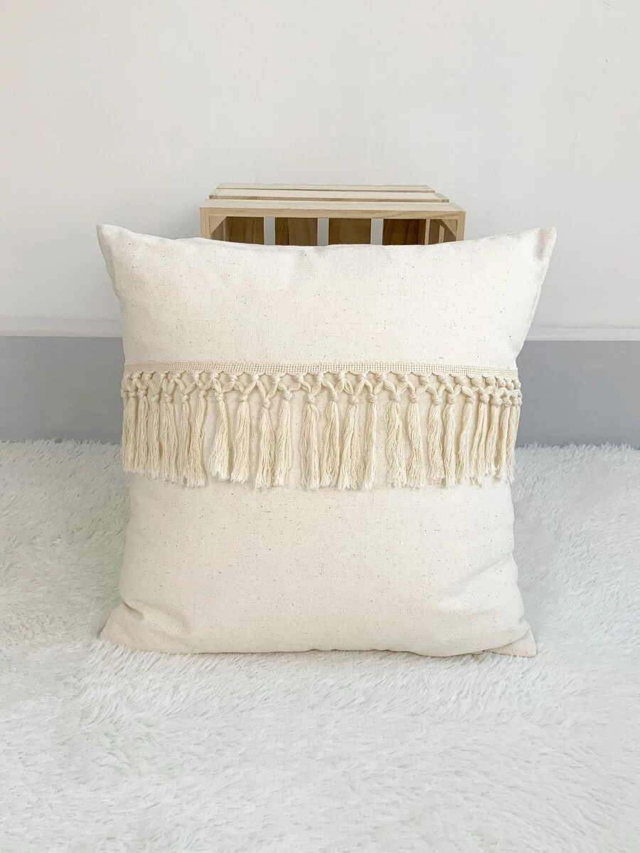 Tassel Trim Cushion Cover không có chất làm đầy - Màu be - Xem 1